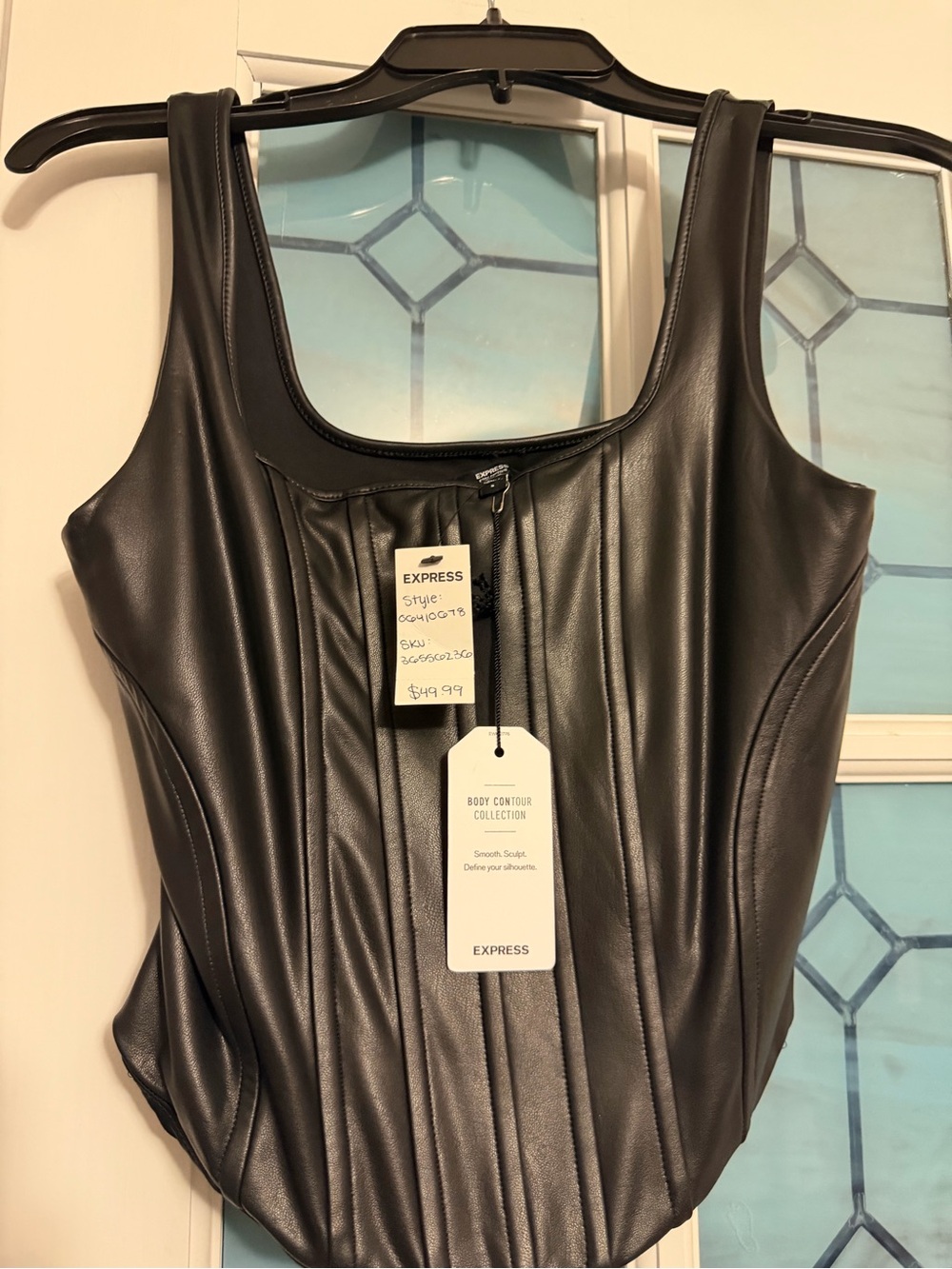Express Black Faux Leather Body Contour Tank Top - Picture 1 of 5